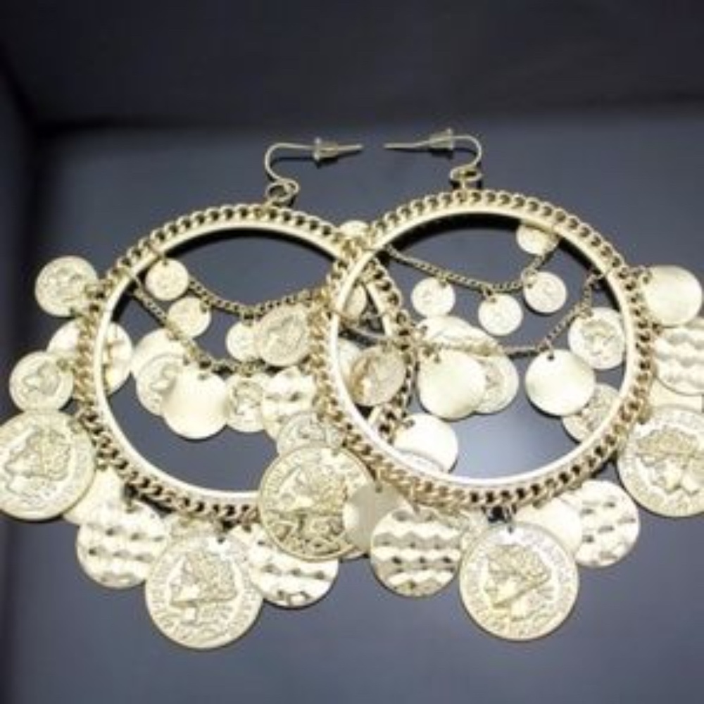 Gypsy Extra Large Boho Coin Hoop Earrings - Picture 3 of 4